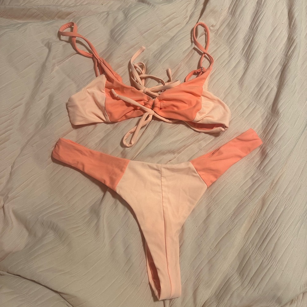 Orange color block bikini set